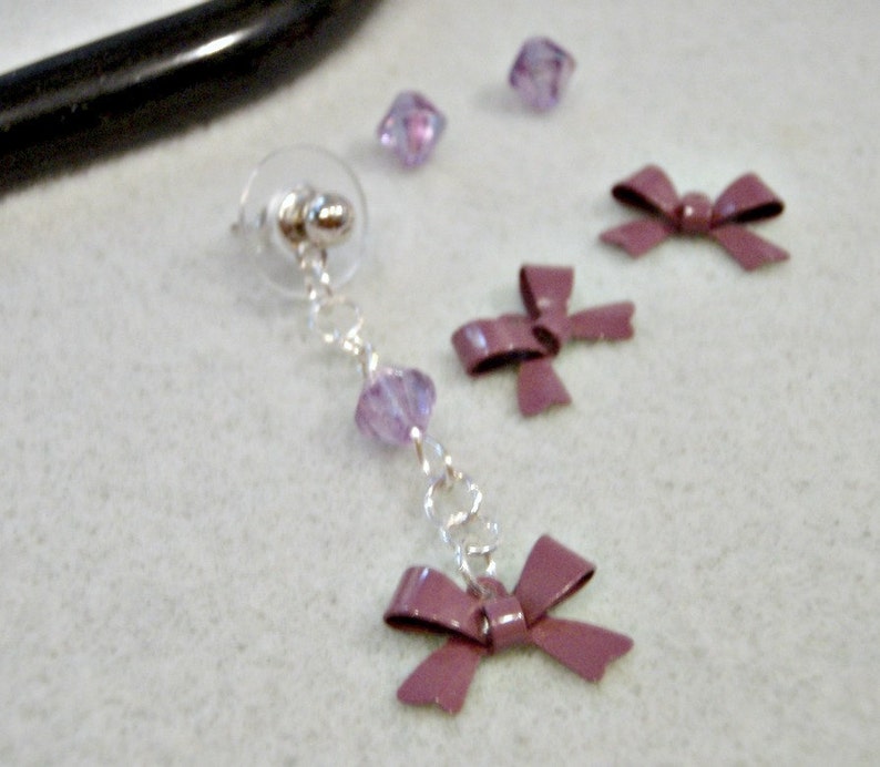 Lavender Lilac Purple bow Dangle Earring image 5