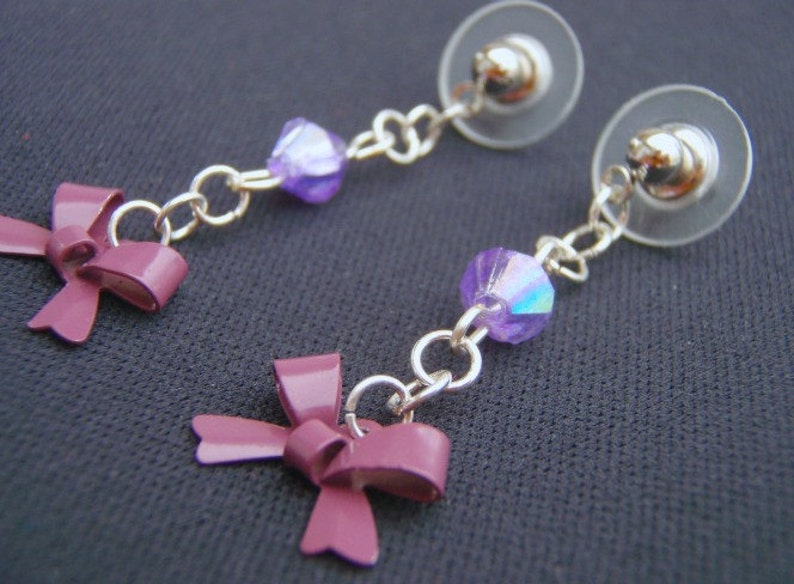 Lavender Lilac Purple bow Dangle Earring image 3