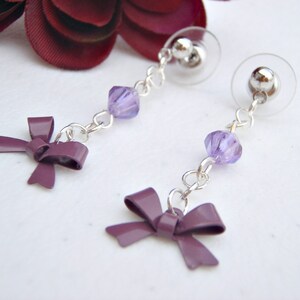 Lavender Lilac Purple bow Dangle Earring image 1