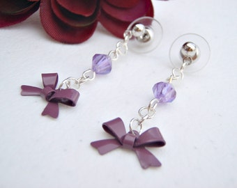 Lavender Lilac Purple bow Dangle Earring