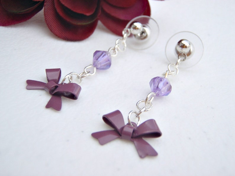 Lavender Lilac Purple bow Dangle Earring image 1