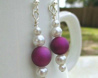 Magenta and Light grey dangle Earrings