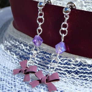 Lavender Lilac Purple bow Dangle Earring image 4