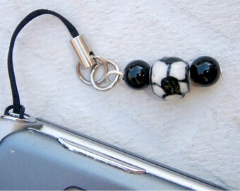 Soccer Ball Glass Bead on a Cell Phone Strap