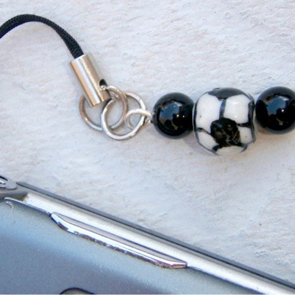 Soccer Ball Glass Bead on a Cell Phone Strap