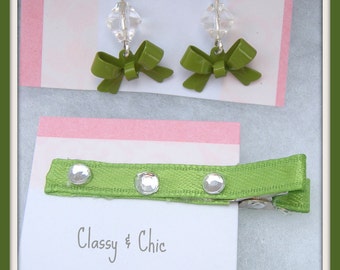 Olive Green Hair Clip and Earring Set