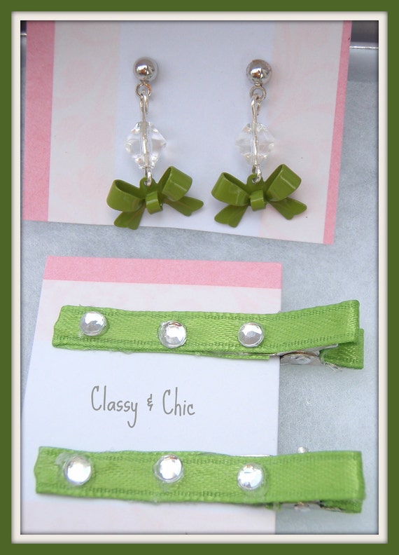 Olive Green Hair Clip and Earring Set - Etsy display picture 3