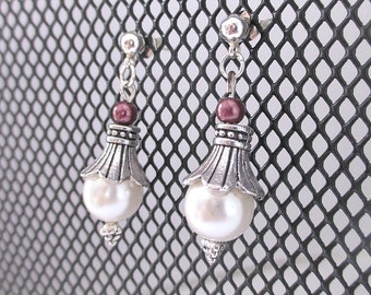 Purple and white pearl bell Dangle Earring