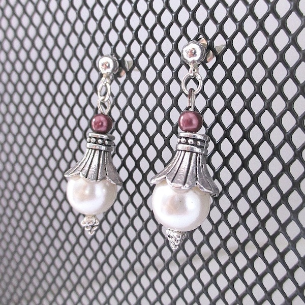 Purple and white pearl bell Dangle Earring