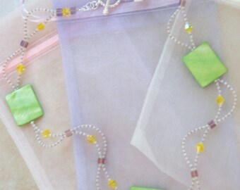 Romantic Apple Green Square Shell with Yellow and Violet Swarovski Clear Beads Necklace