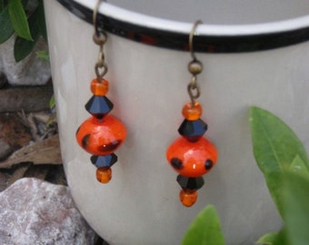 Orange and Black Polka Dot Earrings for Halloween or not