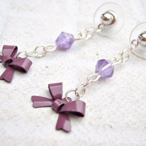 Lavender Lilac Purple bow Dangle Earring image 2