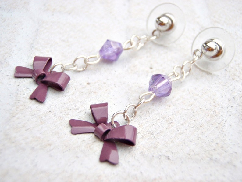 Lavender Lilac Purple bow Dangle Earring image 2