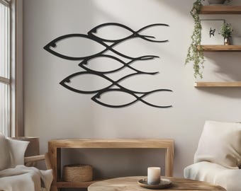 Large Abstract Metal Fish Wall Sculpture - Minimalist Ocean Sea Life Iron Art Decor - Unique Home Gift