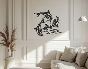 Dolphin Wall Art – Metal Ocean Wall Decor for Bathroom, Sea Animal Decor, Nautical Wall Sign, Modern Beach House Gift