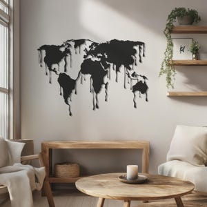 Weltkarte Metall Wandkunst - Modernes Reise Dekor - Minimalistisches Büro Wandbehang - Geschenk für Reisende