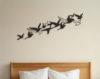 Flying Birds Metal Wall Art, Nature Inspired Art,  Modern Wall Sculpture, Black Wall Decor for Living Room