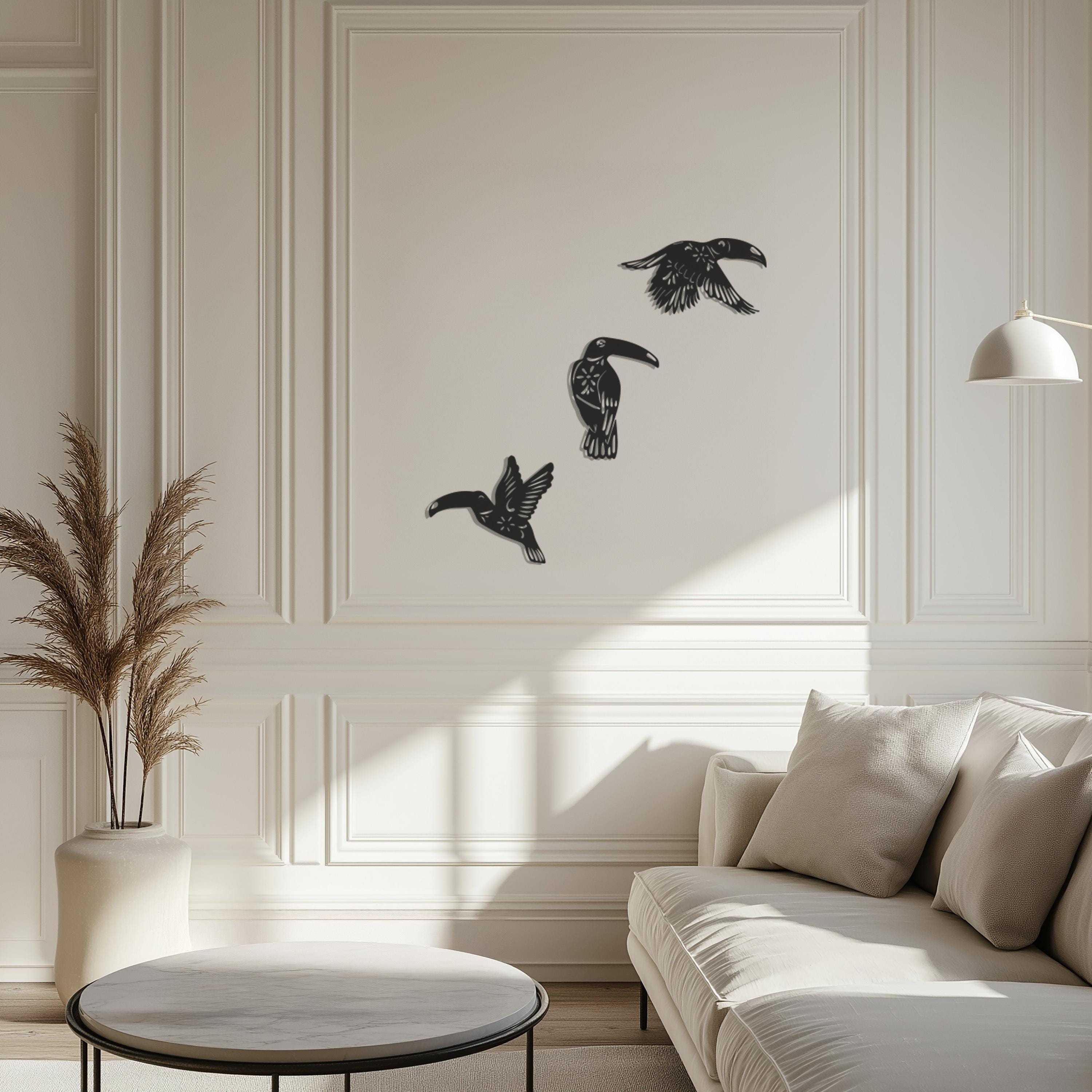 Flying Birds Metal Wall Art Set of 3, Minimalist Black Wall Decor for Living Room, Modern Nature Design