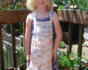 Child's Apron Red and Lavender Toile