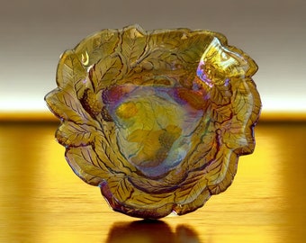 Indiana Amber Carnival Glass Marigold Loganberry