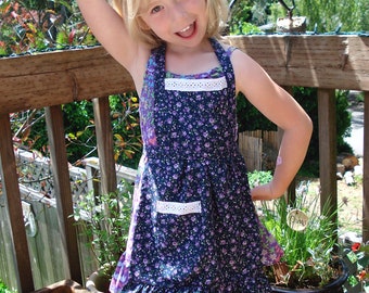 Child's Apron Blue and Purple Floral