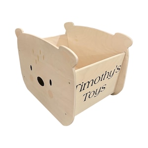 Personalized Wooden Storage Box - Bear - Toy box, Kid&#39;s Storage, Book Box, Rolling Storage Bin, toddler toy box, personalized kids gift