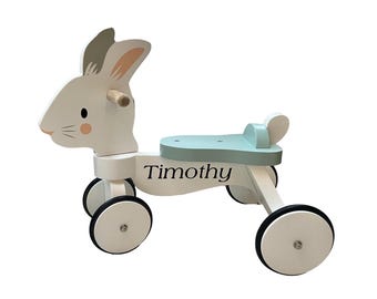 Personalized Bunny Balance Bike – Wooden Toddler Walker, Ride On Toy