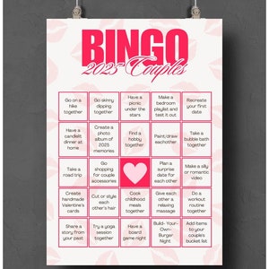 Tablero de bingo con visión para parejas / Plantilla de bingo editable en Canva / Tablero de bingo imprimible para parejas / Resolución de Año Nuevo / Cita nocturna