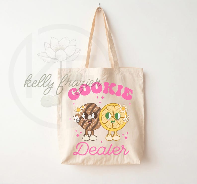 Personalized Canvas Tote/‘Cookie Dealer’ Tote Bag/Girl Scout/Cookie Club/Cookie Dealer/Cookie Mom/Retro/ Medium