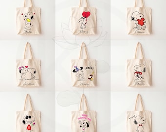 Personalized Valentine Snoopy Peanuts Tote Bag - Cotton Canvas Tote