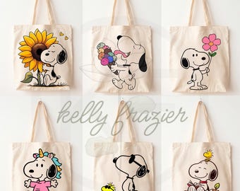 Personalized Snoopy Peanuts Tote Bag - Cotton Canvas Tote - Summer