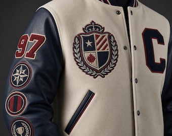 Custom Company Varsity Jacket, Personalized Wool Letterman with Leather Sleeves and Embroidered Logo