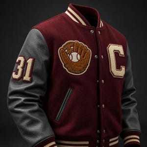 Custom Baseball Varsity Jacket, Personalized Wool Letterman with Leather Sleeves and Embroidered Patches