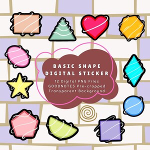 Digital Stickers Pack for Planners & Scrapbooking | Heart, Star and Playful Shapes