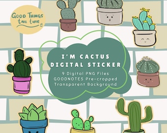 Cactus Digital Stickers | Cute Succulent PNG for GoodNotes (Digital Download)