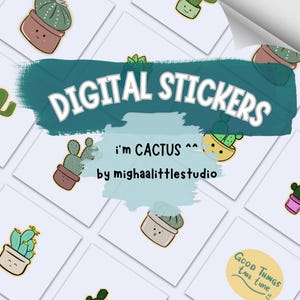 Pegatinas digitales de cactus / Pegatinas de plantas imprimibles para diarios digitales de iPad / Lindas pegatinas de suculentas para planificadores de álbumes de recortes