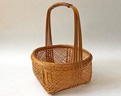 Split Bamboo Rounded Square Basket Planter Ikebana 8 quot x7.5 quot x10 quot