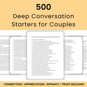 500 Deep Conversation Starters for Couples, Date Night Questions, Relationship Prompts, Marriage Building, Printable PDF, Digital Download