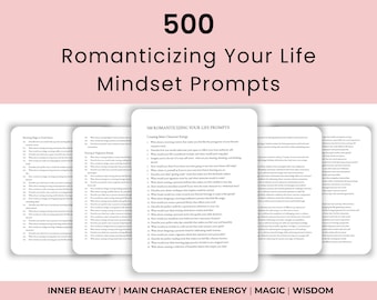 500 levensvragen romantiseren, intentioneel leven afdrukbaar dagboek, mindfulness, eigenliefde, hoofdpersonage energie, romantisch esthetisch leven