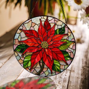 Roter Weihnachtsstern Glasmalerei Suncatcher Weihnachten Fensterschmuck Geschenk für die Lieben
