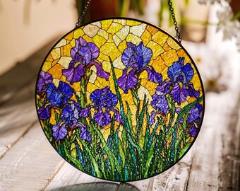 Stained Glass Iris Suncatcher for Home Decor Unique Gift for Mom or Gardener