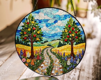 Stained Glass Suncatcher Colorful Landscape Window Decor Gift for Nature Lovers