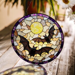 Halloween moon bats suncatcher gothic stained glass decor gift for spooky season lovers