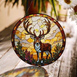 Majestic Deer Stained Glass Suncatcher Nature Window Decor Christmas Gift for Dad or Hunter
