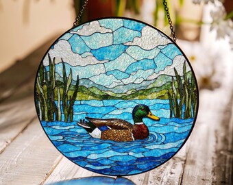 Stained Glass Duck Suncatcher Nature Art Home Decoration Unique Gift for Bird Lovers