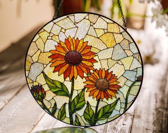 Acchiappasole rotondo in vetro a forma di girasole, decorazione floreale da appendere alla finestra, regalo per giardiniere.