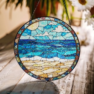 Ocean Beach Stained Glass Suncatcher Window Decor Gift for Nature Lovers