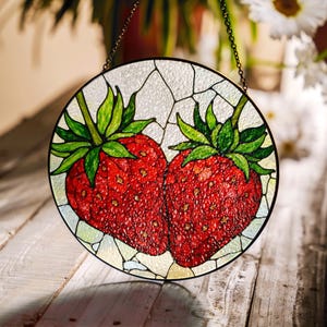 Strawberry Stained Glass Suncatcher Window Decor Gift for Garden Lovers