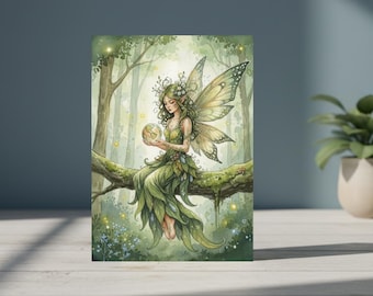 5 Unique Fairy Art Cards – 5x7 Luster Finish with Envelopes | Fantasy Illustration Greeting Card Set | Whispers of the Greenwood
