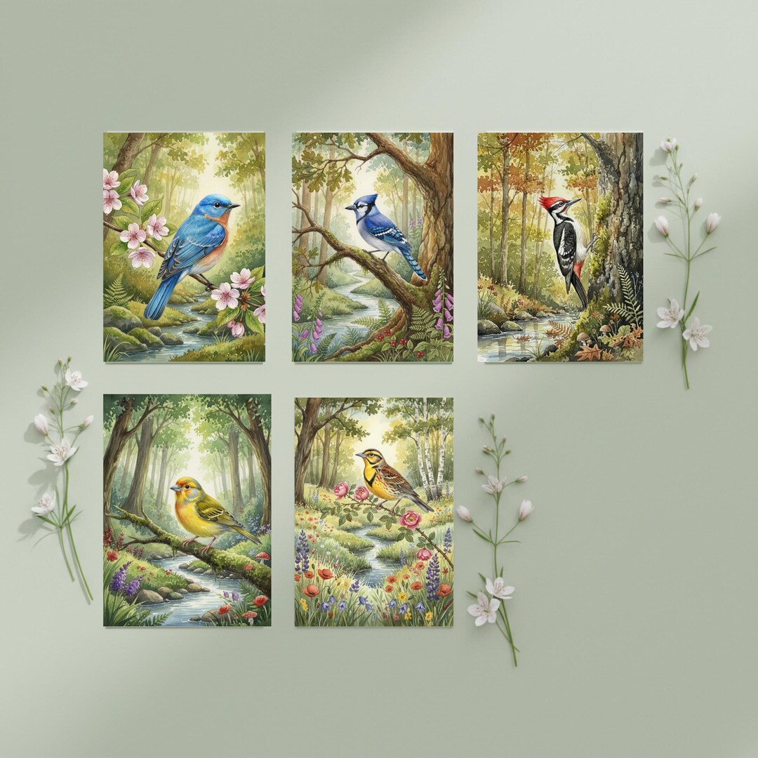 Woodland Bird Greeting Card Set | Forest Bird Art Cards | Nature ...